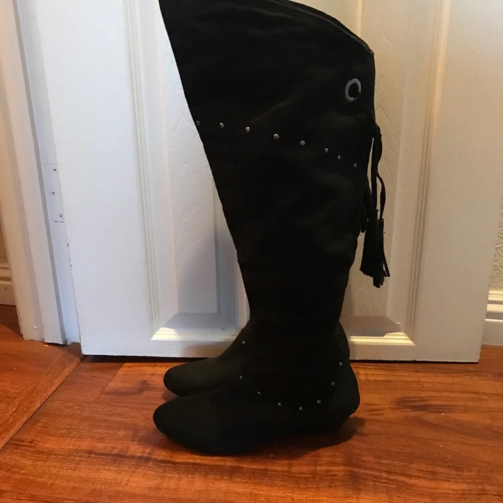 Suede Knee High Western Style Boots